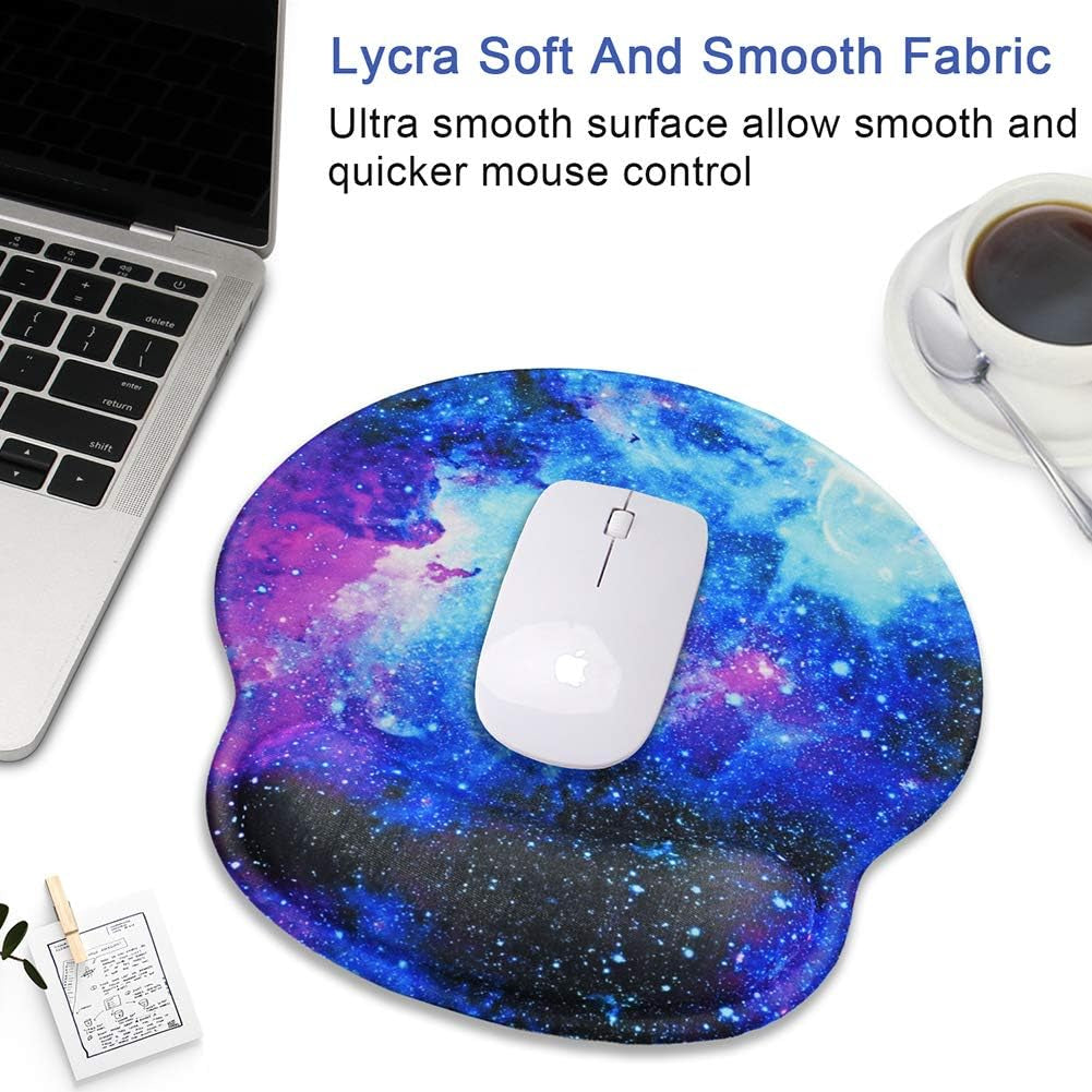 Ergonomic Mouse Pad Wrist Rests Support, Non Slip Mousepads with Gel Cushion Wrist Support, Comfortable Durable Mouse Pads for Home Office Efficient Working Easy Typing & Pain Relief (Galaxy)