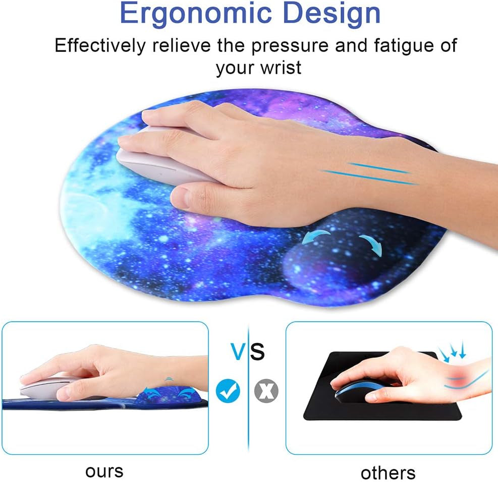 Ergonomic Mouse Pad Wrist Rests Support, Non Slip Mousepads with Gel Cushion Wrist Support, Comfortable Durable Mouse Pads for Home Office Efficient Working Easy Typing & Pain Relief (Galaxy)