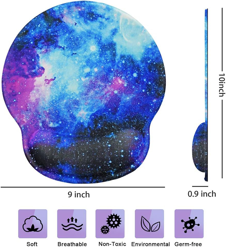 Ergonomic Mouse Pad Wrist Rests Support, Non Slip Mousepads with Gel Cushion Wrist Support, Comfortable Durable Mouse Pads for Home Office Efficient Working Easy Typing & Pain Relief (Galaxy)