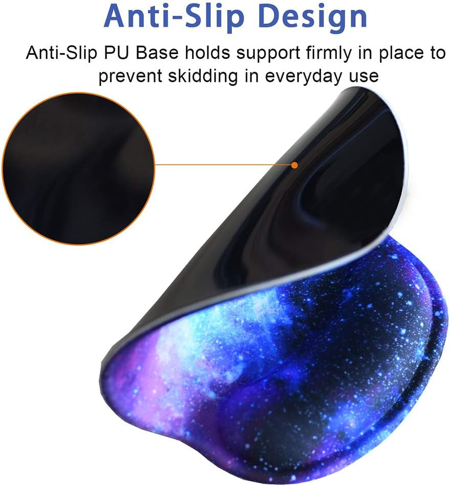 Ergonomic Mouse Pad Wrist Rests Support, Non Slip Mousepads with Gel Cushion Wrist Support, Comfortable Durable Mouse Pads for Home Office Efficient Working Easy Typing & Pain Relief (Galaxy)